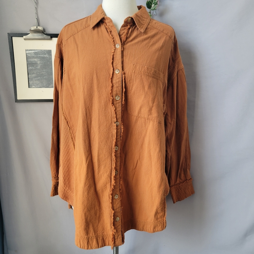 NEW We The Free People Cool & Clean Thermal Waffle Knit Button Down Shirt XS